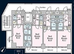 小田急小田原線 町田駅 徒歩2分の賃貸マンション 7階1Kの間取り