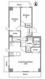 コンフォリア竹ノ塚ウエスト 2階2LDKの間取り