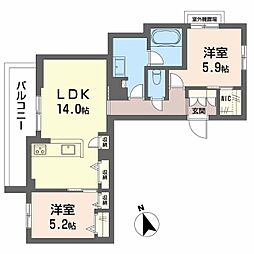 モノリス 天王寺 2LDKの間取図画像