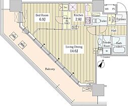 ユニゾンタワー東中野 1LDKの間取図画像
