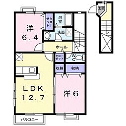 メゾン・ペーシュ　B 2階2LDKの間取り