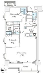 リビオ四谷 2LDKの間取図画像