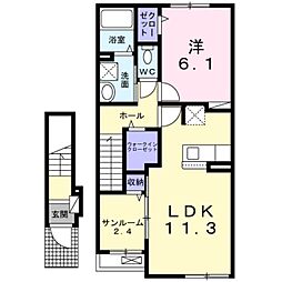 南海加太線 中松江駅 徒歩8分の賃貸アパート 2階1LDKの間取り