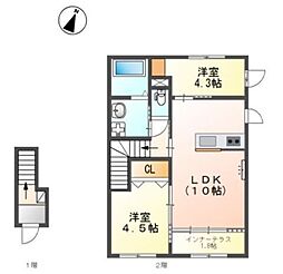 パレス北野 2階2LDKの間取り