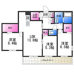 ファイブヒルズ欅 2階3LDKの間取り