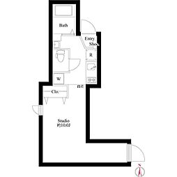 ティーグル荏原中延 2階ワンルームの間取り