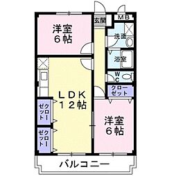 ハピネス坂口 1階2LDKの間取り