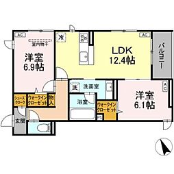 D Paina 宿河原6 II 2LDKの間取図画像