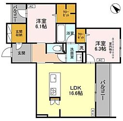 グリーンスクエア グラサ 西 2LDKの間取図画像
