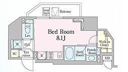 レジディア笹塚3 6階ワンルームの間取り