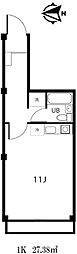 グリーンヒルズ 1Kの間取図画像