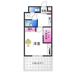 レオパレスＲＥＺＯＮ中百舌鳥 5階1Kの間取り