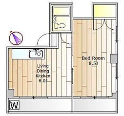 用賀1514 4階1LDKの間取り