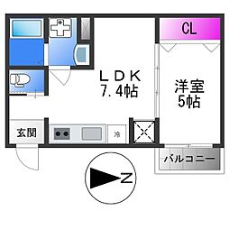 近鉄大阪線 俊徳道駅 徒歩9分の賃貸アパート 2階1LDKの間取り