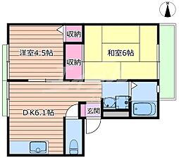 JR片町線(学研都市線) 放出駅 徒歩10分の賃貸マンション 2階2DKの間取り