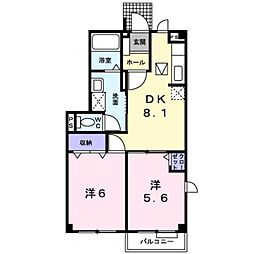 ボヌジュルネ1 2DKの間取図画像
