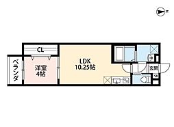レオス四条西院 1階1LDKの間取り