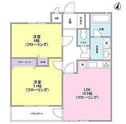ドルチェ上用賀 1階2LDKの間取り