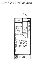 ハーベストハウス 1Kの間取図画像