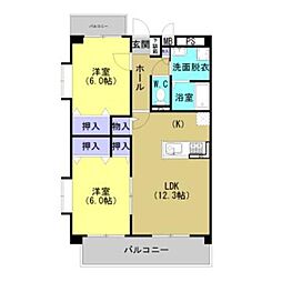 グランディールさくら 301 3階2LDKの間取り