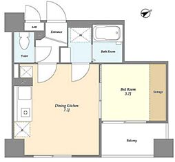 ISM東中野 2階1DKの間取り