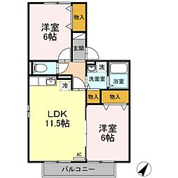 アリエル 2階2LDKの間取り
