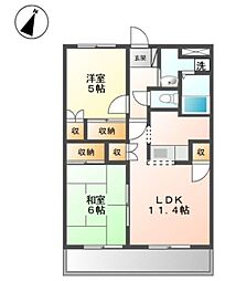 サンヒルズつつじヶ丘 1階2LDKの間取り