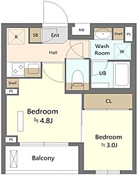 ES-Grande綾瀬 1階2Kの間取り