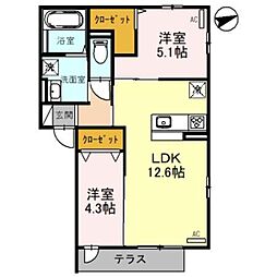 南海高野線 堺東駅 徒歩12分の賃貸アパート 2階2LDKの間取り