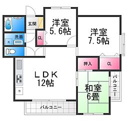 ミューゼス上野芝 5階3LDKの間取り