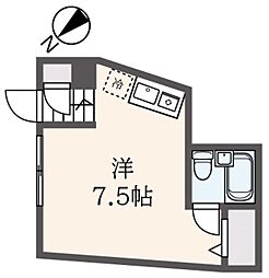 ハイツカサイ 1階ワンルームの間取り