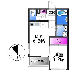 ハーモニーテラス住吉II 3階1DKの間取り