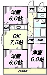 サンセヴィラージュ 3階3DKの間取り