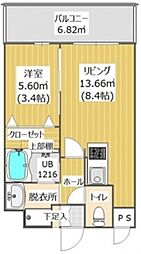 クラシックコート鳥飼 1LDKの間取図画像