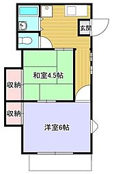 第18吉田ヒルサイド 2DKの間取図画像
