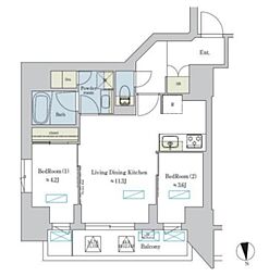 Brillia ist 浅草 2LDKの間取図画像