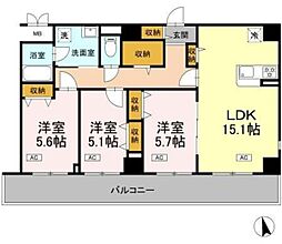 カスタリア西船橋II 3階3LDKの間取り