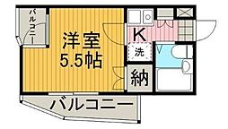 オクトワール相模大野 3階1Kの間取り