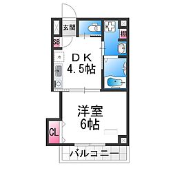 ロイヤルガーデン堺 2階1DKの間取り