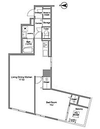 コンフォリア銀座EAST 14階1LDKの間取り