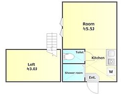 フェリスアルテ 2階ワンルームの間取り