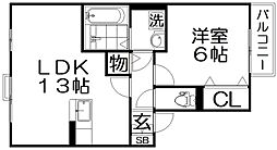 エストコリーヌ1番館 1LDKの間取図画像
