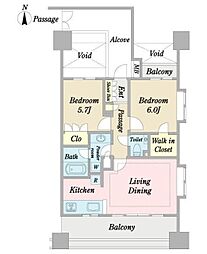 藤和シティホームズ御殿山 5階2LDKの間取り