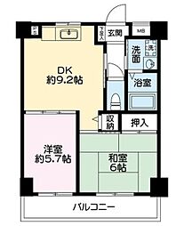 オリーブ 4階2DKの間取り