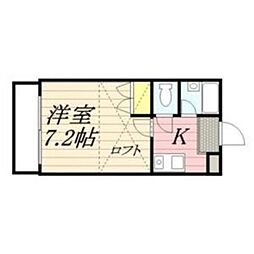 プラム・コートリサ 1Kの間取図画像