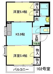 ガーデンハイツ 2Kの間取図画像