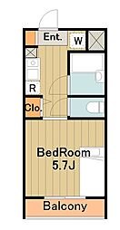 多摩学生マンション 2階1Kの間取り