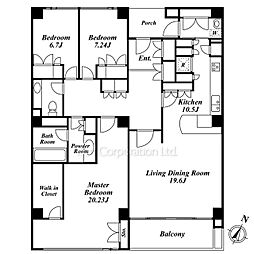 グランドテラス 4階3LDKの間取り