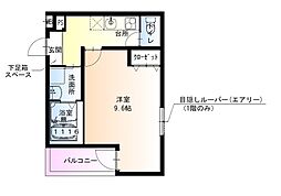 フジパレス湊ノース 2階1Kの間取り