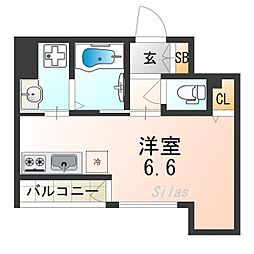 グラマシー京都 3階1Kの間取り